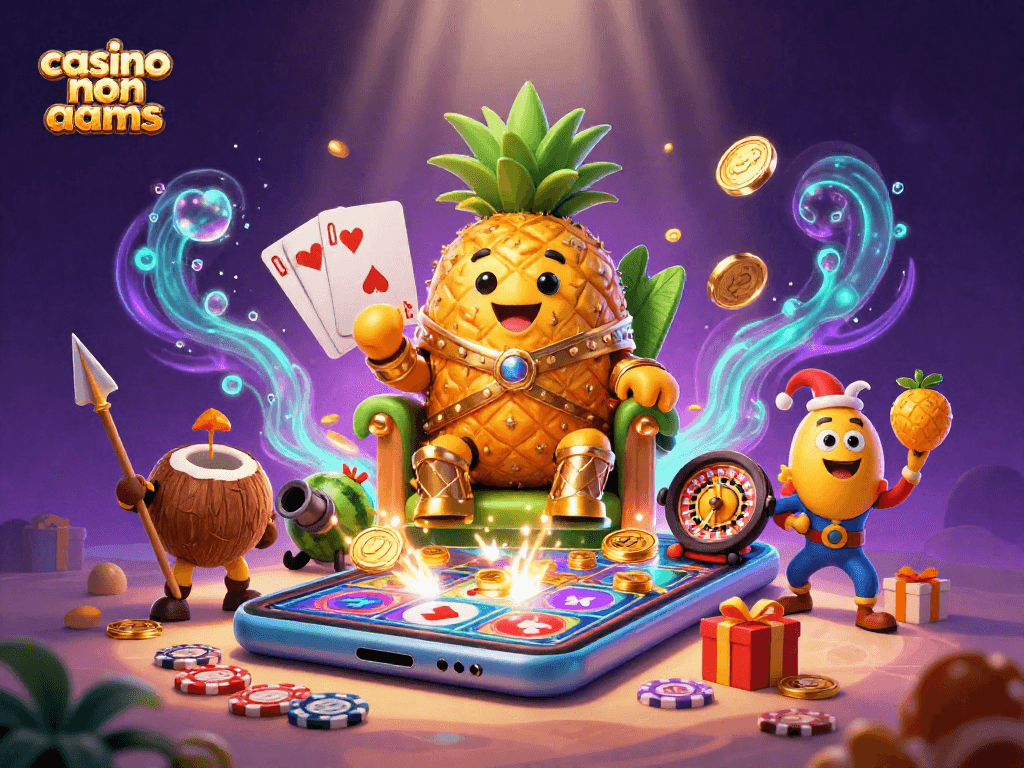 Unisciti al divertimento nei casinò non AAMS con il re ananas e le sue avventure in un mondo colorato.