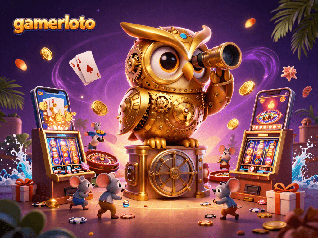 Engage in thrilling gaming experiences at gamerloto with a vibrant 3D casino illustration.