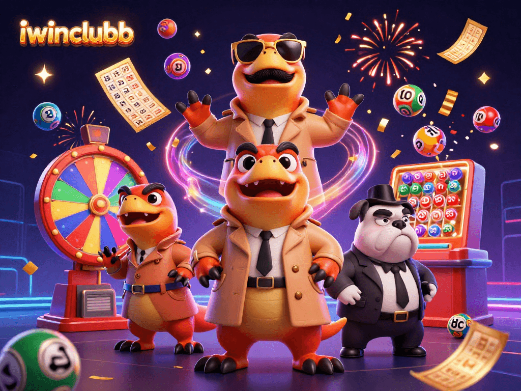 Join the fun at iwinclubb with raptors and a bulldog in an exciting casino scene!