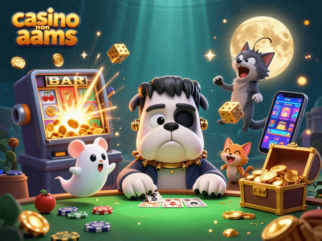 Gioca nel casino non AAMS con un bulldog Frankenstein e un baby lupo nel poster vivace.