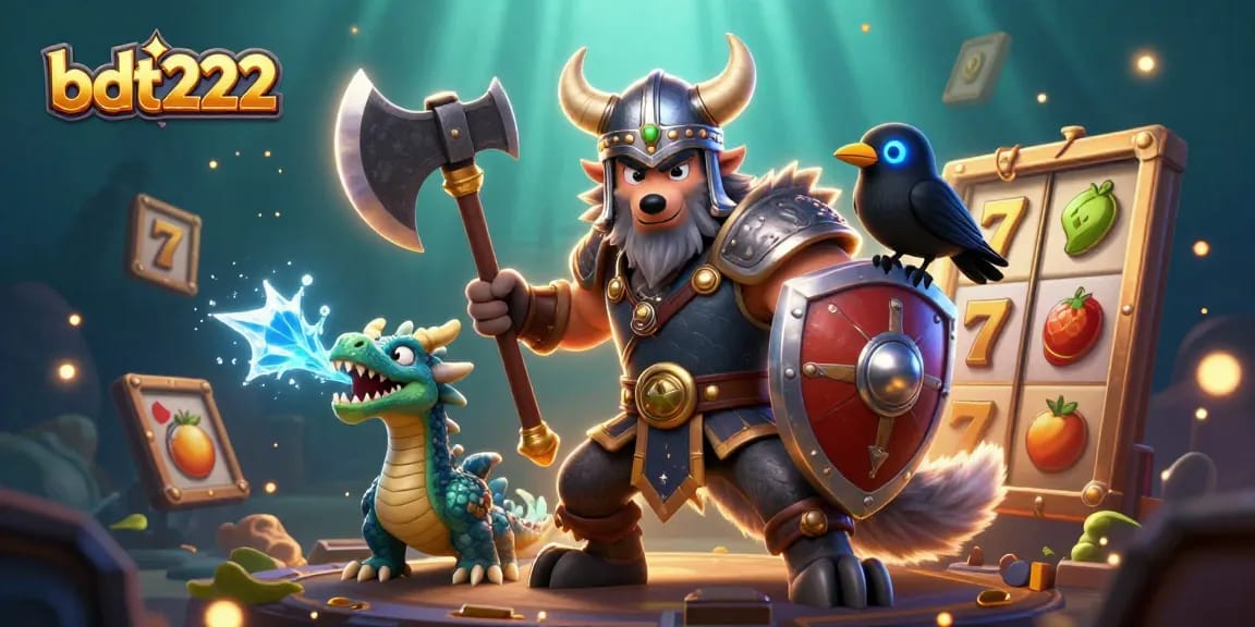 Experience thrilling action with bdt222 in a vibrant 3D casino illustration featuring heroic characters and slot elements.