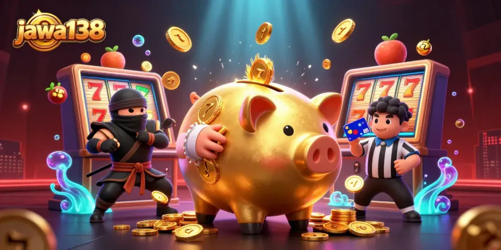Engage with jawa138's exciting slot gameplay featuring dynamic golden characters and vibrant casino atmosphere.