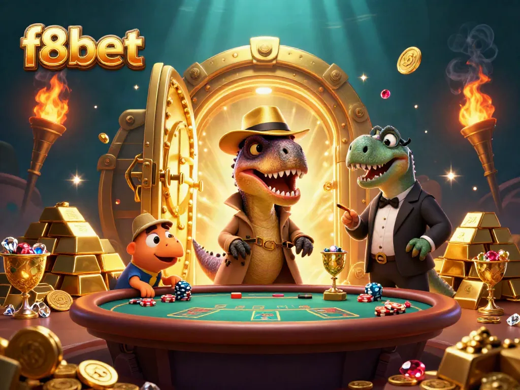 Experience the excitement of f8bet with vibrant 3D casino characters in an animated atmosphere.