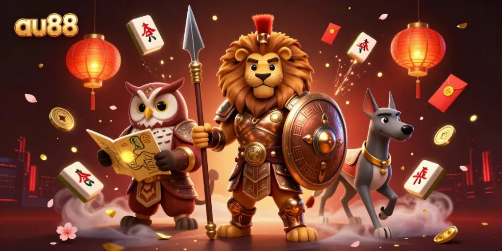 Engage with exciting casino adventures at au88, featuring characters in a lively gaming atmosphere.