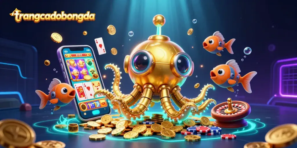 Experience the excitement of trangcadobongda with vibrant 3D casino illustrations featuring dynamic game elements.