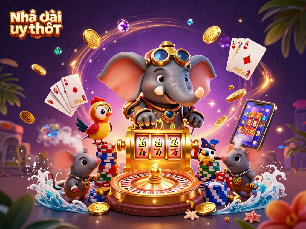 Experience the thrill with Nhà cái uy tín, showcasing steampunk characters and dynamic casino elements.