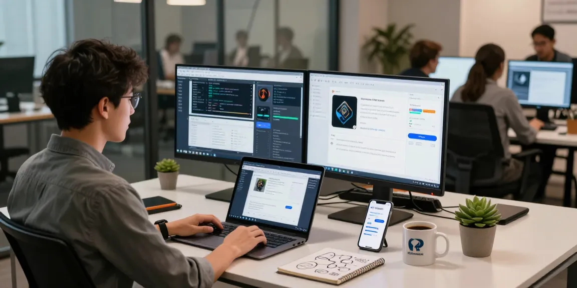 AI image detector analysis in a modern workspace with dual monitors displaying flagged content and real-time dashboards.