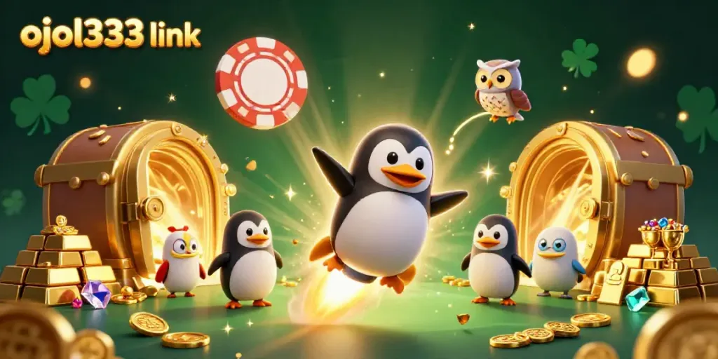 Experience the thrilling ojol333 link gaming journey with a golden penguin and casino elements.
