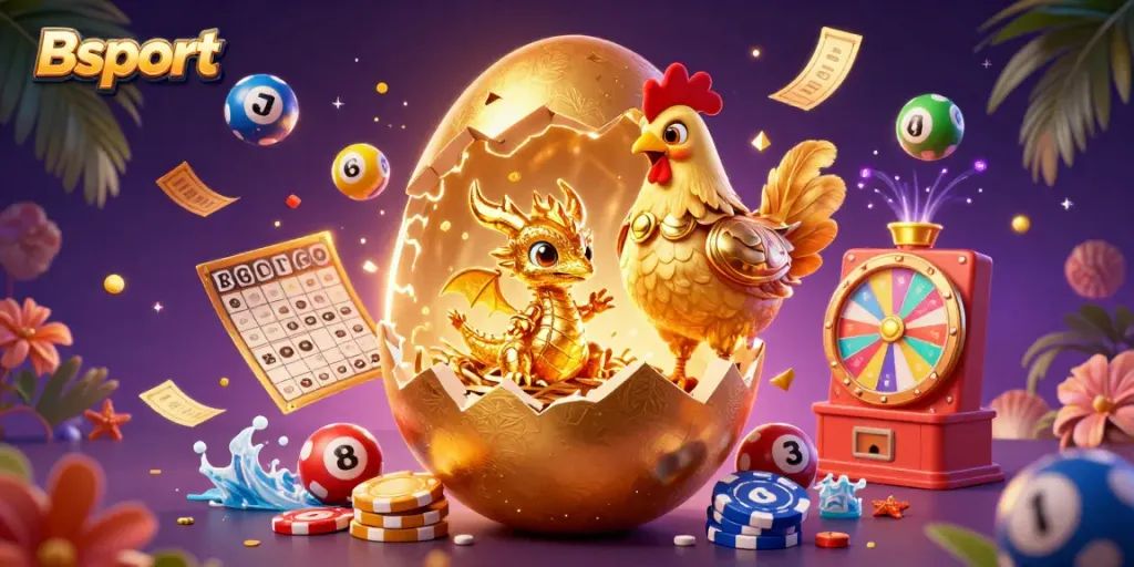 Experience the magic of Bsport with a golden dragon and dazzling casino elements.