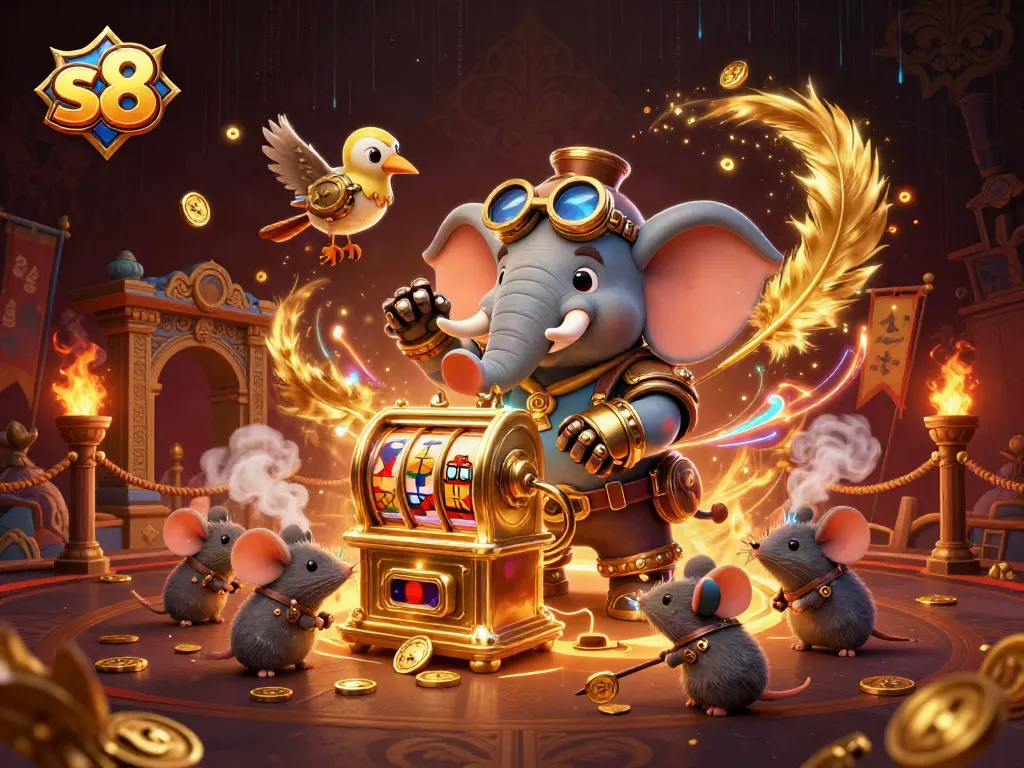 Engage in thrilling gameplay at s8 with an exciting golden slot machine theme illustration.