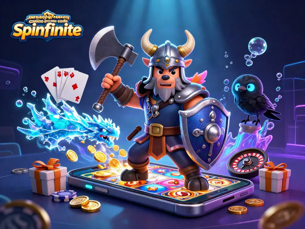 Play with sweepstakes casino promo code spinfinite for exciting rewards in a vibrant 3D illustration.