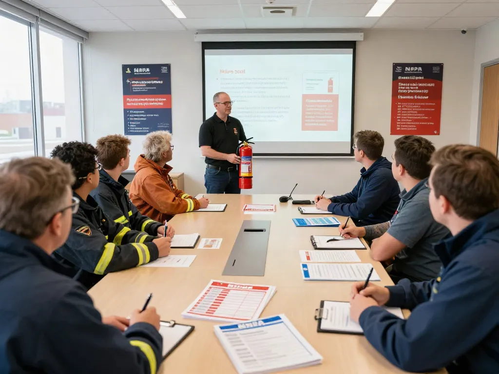 Participants engaged in NFPA Certification Training workshop enhancing fire safety skills and knowledge.