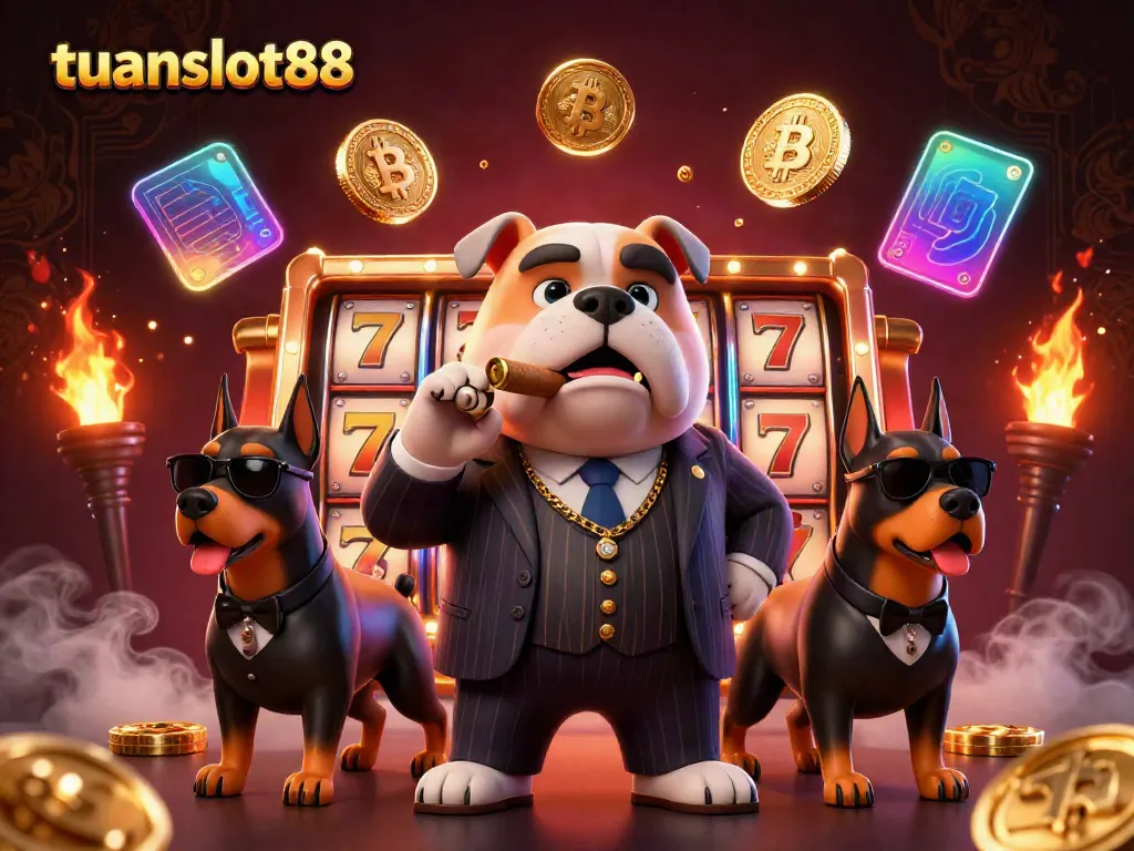 Tuanslot88 menawarkan pengalaman bermain slot yang seru dengan karakter bos mafia 3D di tengah tampilan yang megah.