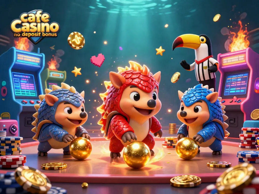 Cafe casino no deposit bonus features rival pangolins in 3D action amidst casino and gaming motifs