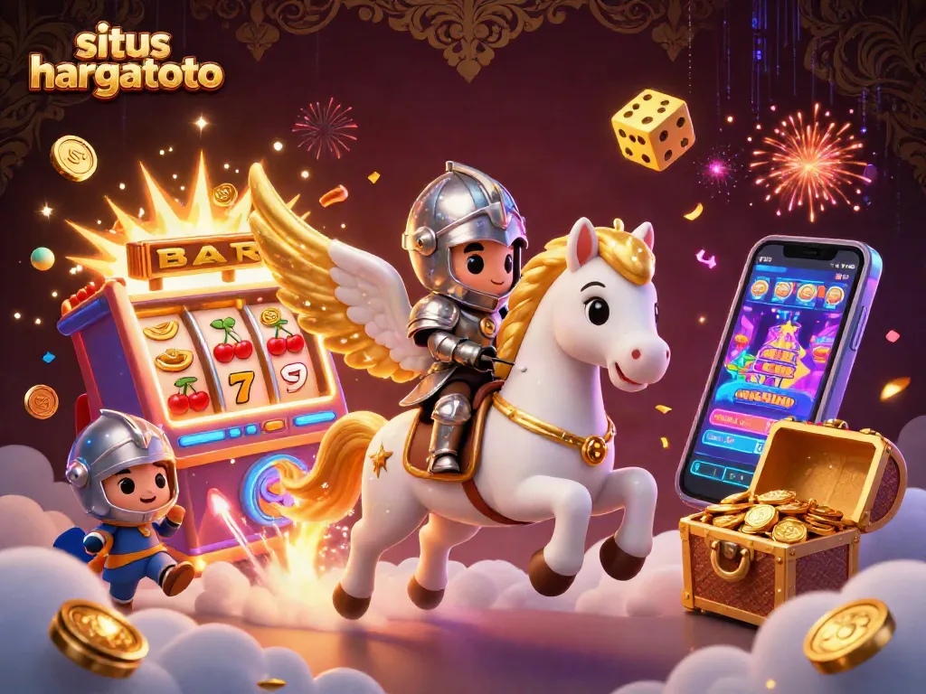 Experience thrilling wins at situs hargatoto with vibrant 3D casino-themed artwork featuring exciting game elements.