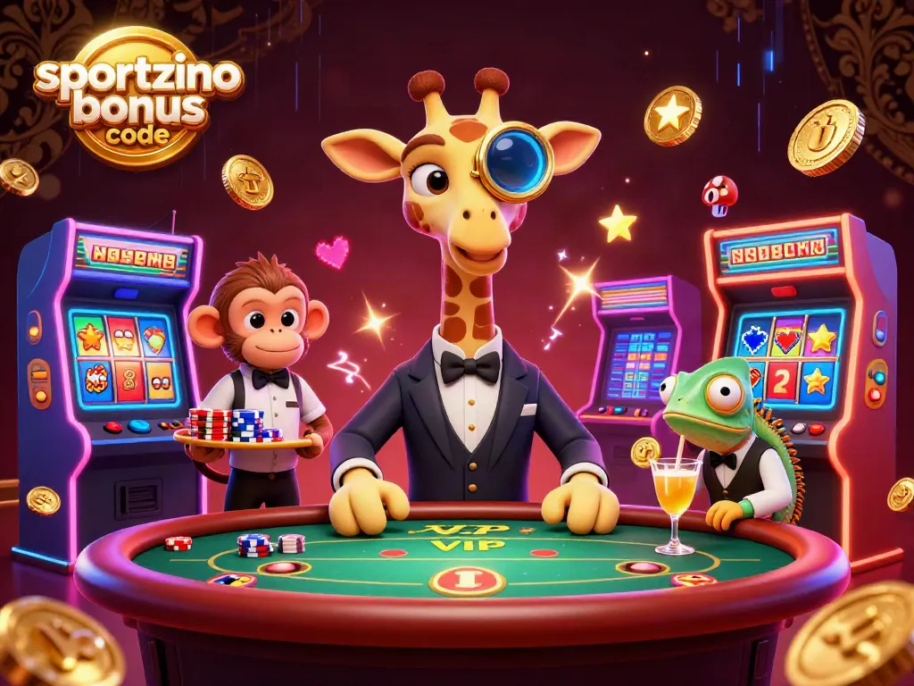 Win big using the sportzino bonus code while enjoying a vibrant 3D casino scene.