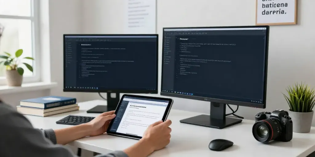How to write meta descriptions with AI, professional in an office analyzing digital content.