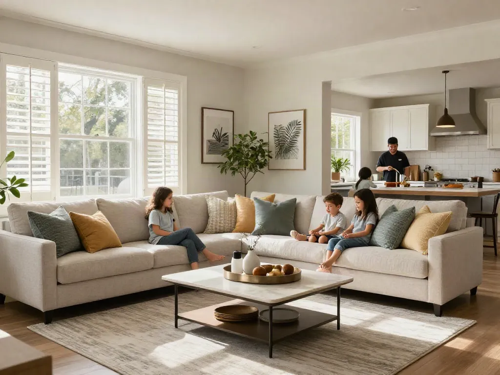 Glenvar Heights remodeling of a stylish living room filled with natural light.