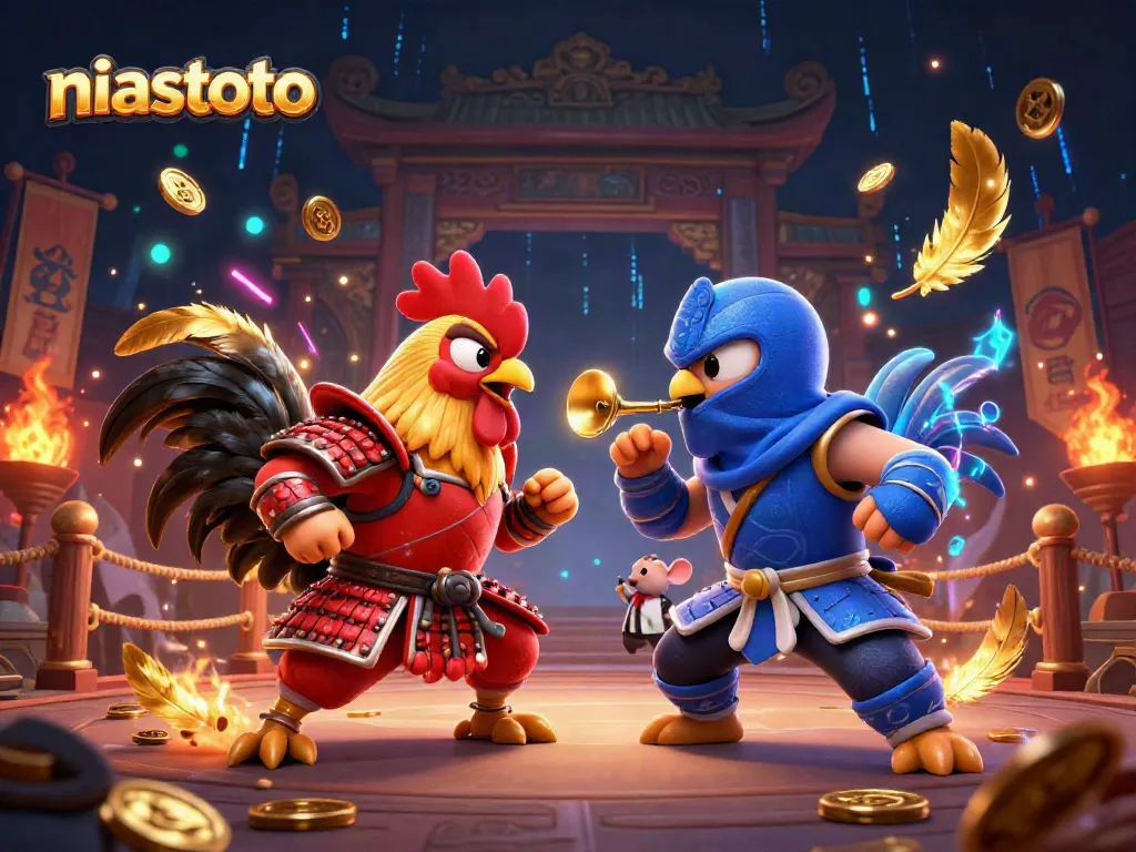 Engage in thrilling battles with niastoto's dynamic rooster fighters in an electrifying arena.