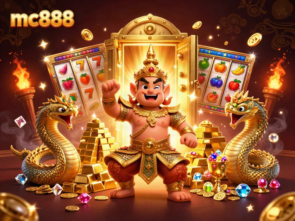 Menangkan jackpot menggunakan mc888 dengan karakter kasino yang berwarna-warni dan slot yang menggiurkan.