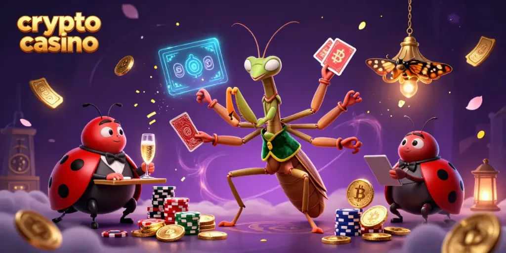 Experience the thrill of winning at a crypto casino with vibrant characters and dynamic gaming elements.