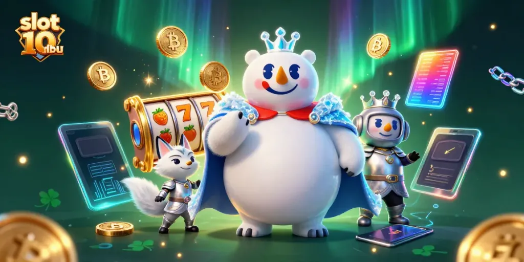 Experience the excitement of slot 10 ribu with a dazzling 3D casino scene featuring vibrant characters and symbols.