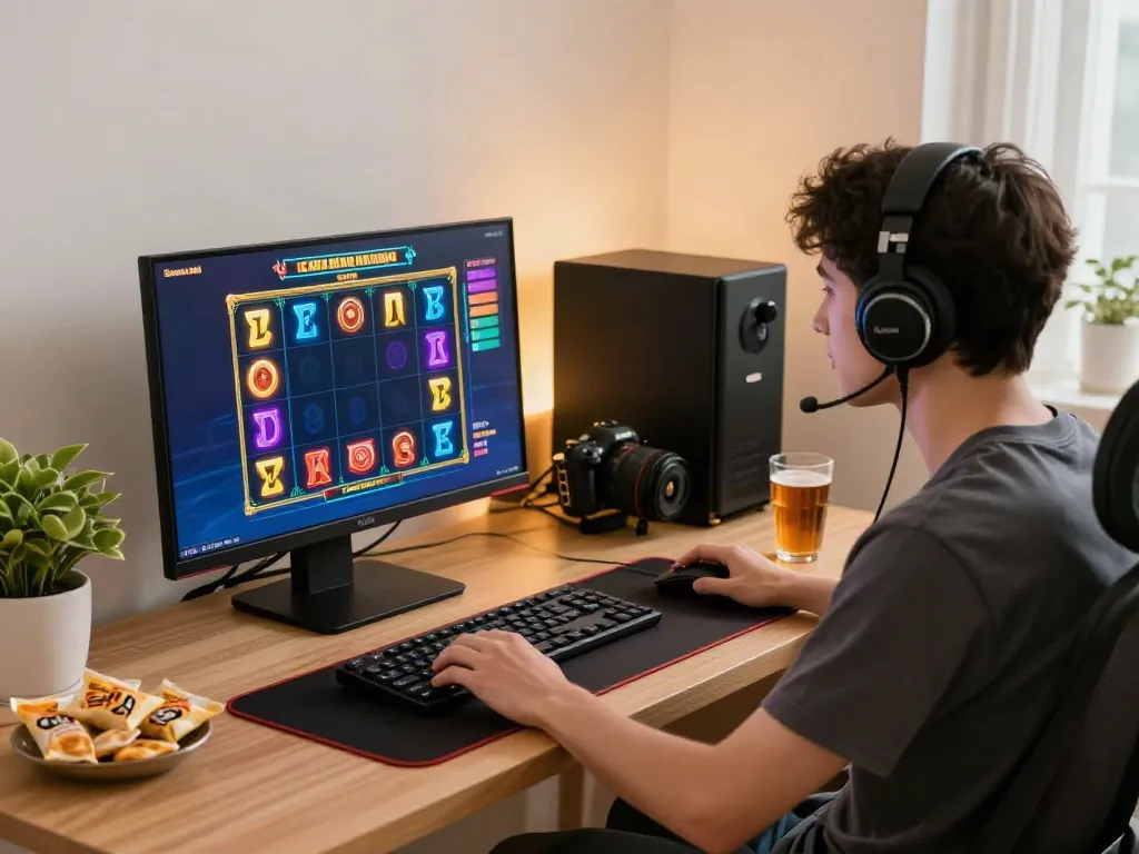 Exciting online gaming scene showcasing ahha4d slot gaming experience at a cozy home setup.