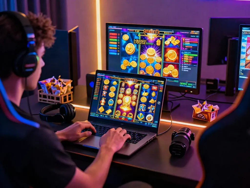 Player enjoying slot gacor maxwin experience with vibrant game depiction and immersive atmosphere.
