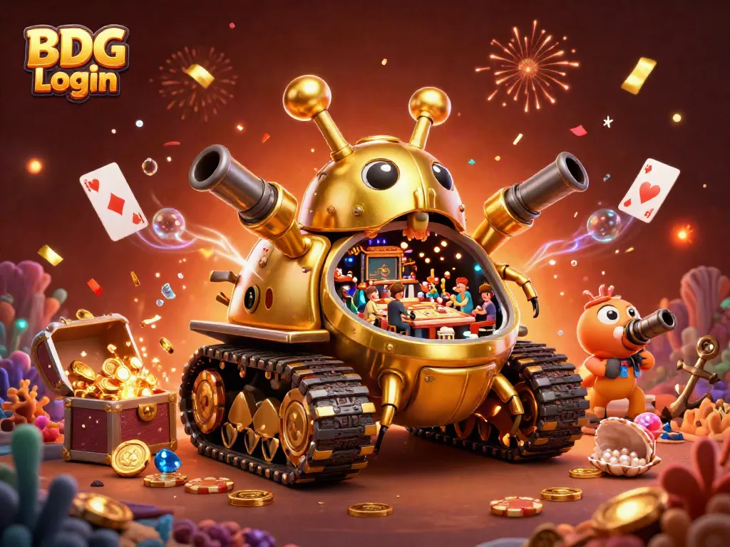Engage in BDG Login for exciting casino adventures featuring a golden beetle tank scene.