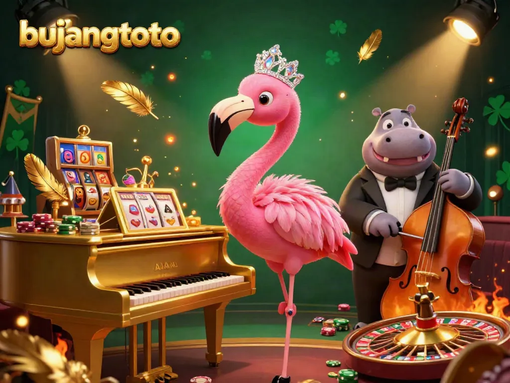 Bujangtoto brings to life a vibrant gambling scene with playful characters, dynamic gambling elements, and engaging energy.