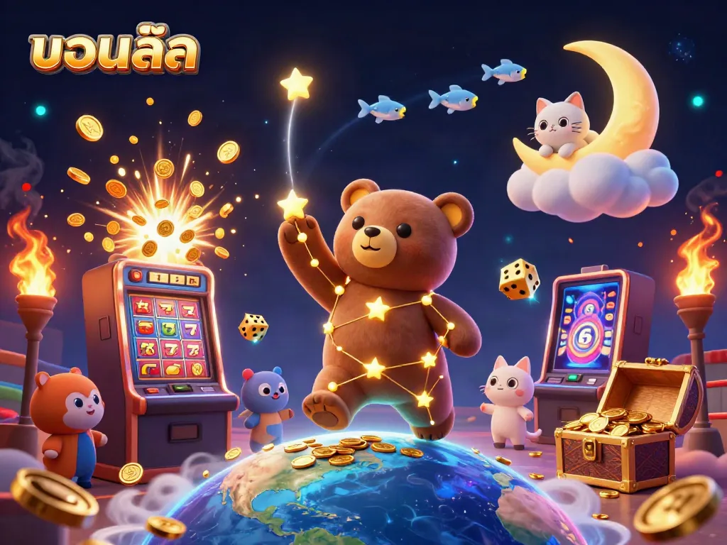 Experience the thrill of บอลสด with a vivid 3D illustration of a gaming universe bursting with action and excitement.
