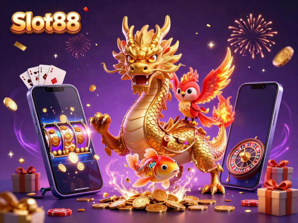 Engage with Slot88's thrilling game scene featuring dynamic characters and exciting casino elements.