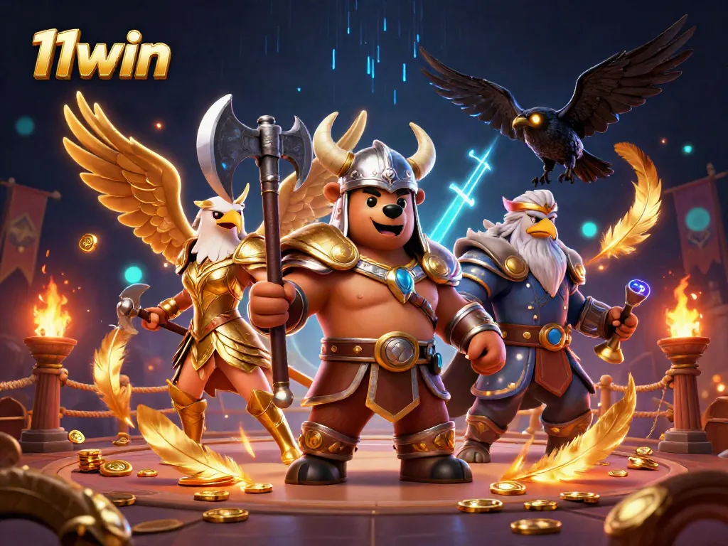 Experience thrilling gameplay with 11win as Viking characters battle for glory in a rich casino scene.