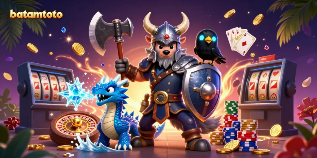 Experience the excitement of batamtoto's gaming platform with a dynamic Viking scene.