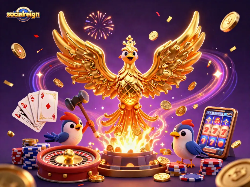 Experience thrilling wins with socialreign's dazzling casino artwork showcasing a golden phoenix