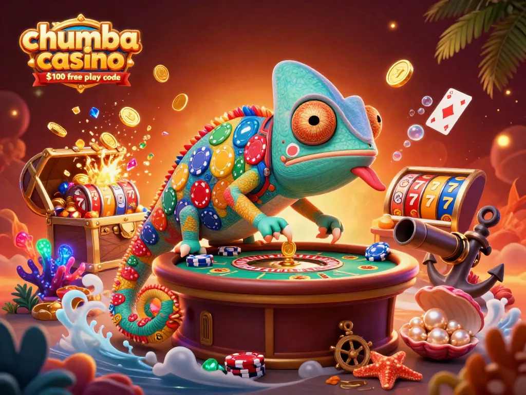 Experience winning fun with the chumba casino $100 free play code in a vibrant 3D casino scene.