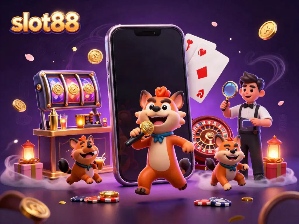 Engage in thrilling gameplay at slot88 with a vibrant casino scene featuring hyenas and exciting slot action.