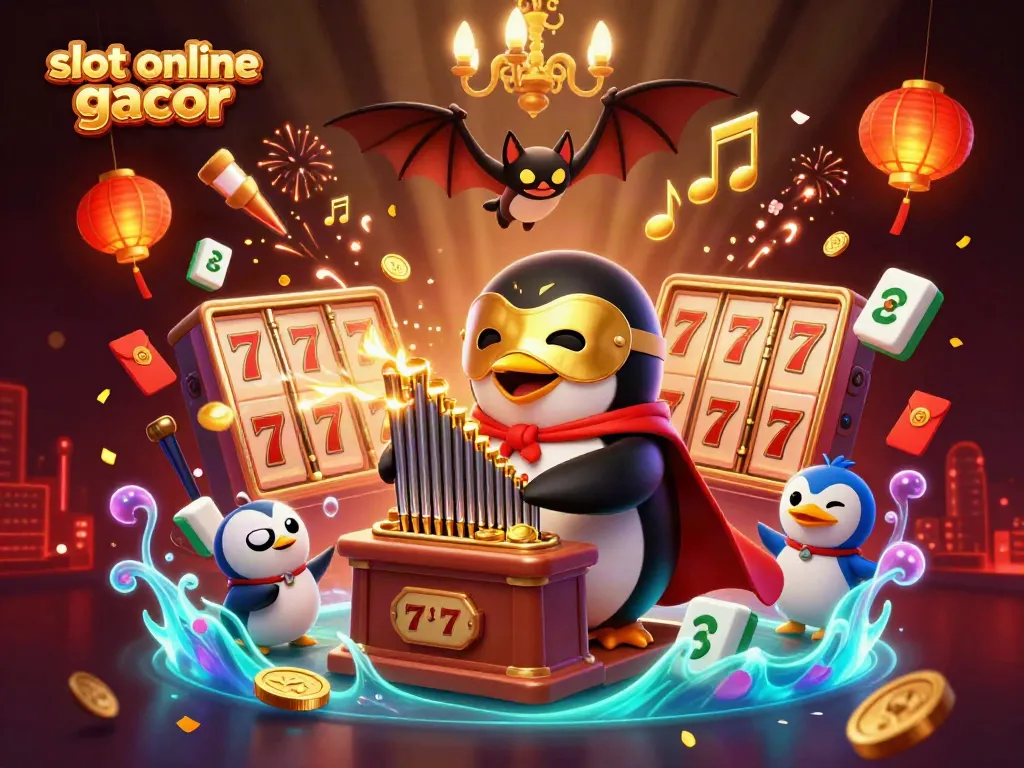 Experience thrilling wins with this lively slot online gacor illustration featuring dynamic characters and symbols.