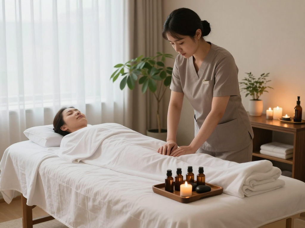 Enjoying a relaxing 서울출장안마 experience in a serene spa environment with soothing elements.