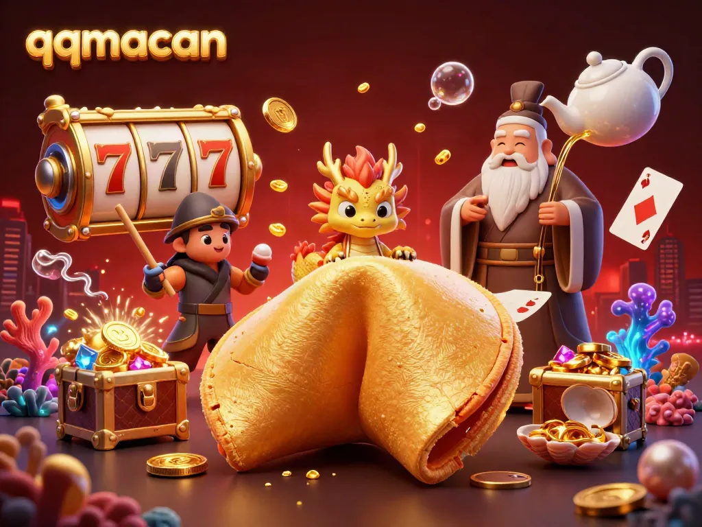 Engage with qqmacan's immersive gaming world through golden fortune elements and vibrant slot visuals.
