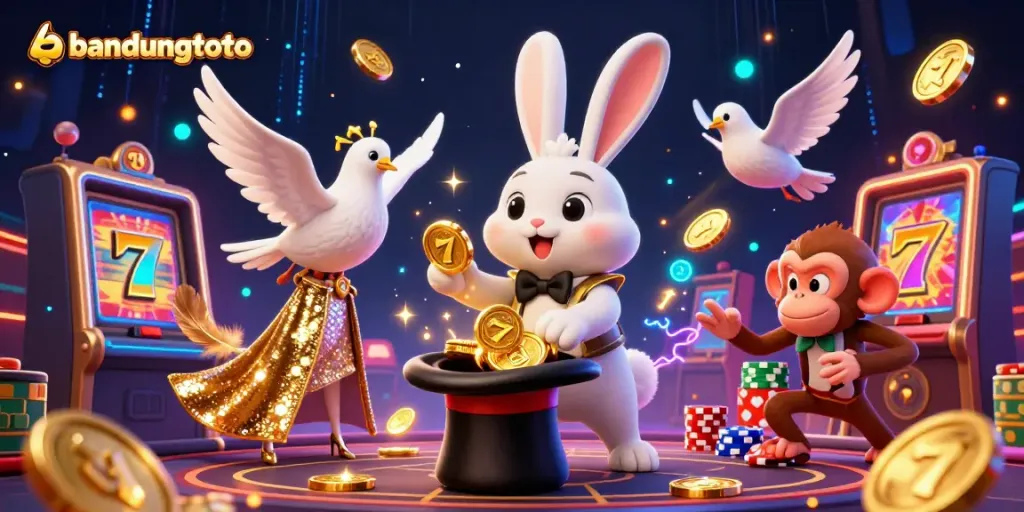 Experience thrilling gameplay and magic with bandungtoto's 3D casino adventure illustration.