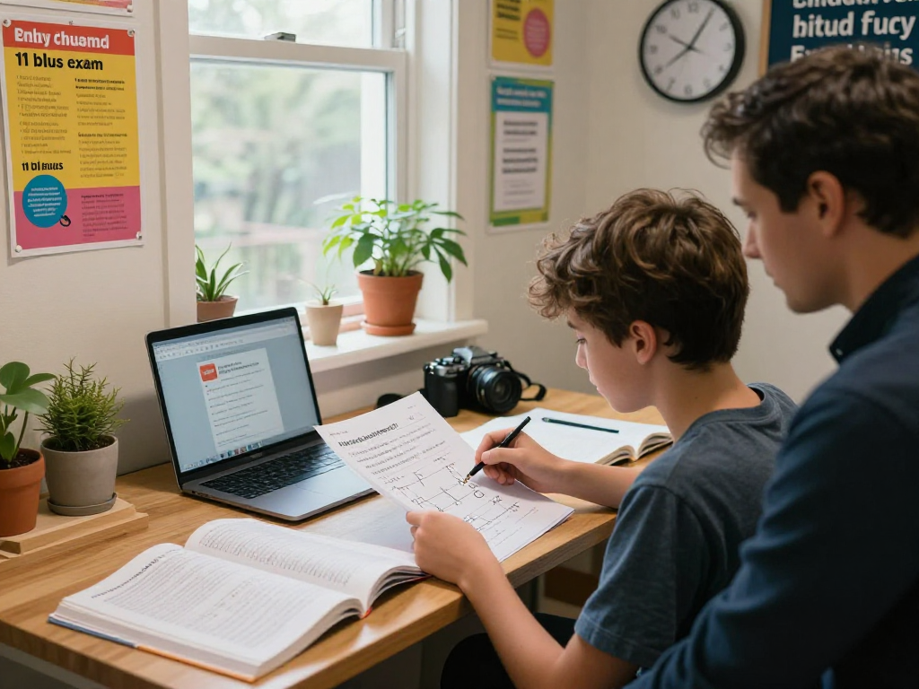 Focused student learning with 11 plus exam tutors near me in a cozy study atmosphere.