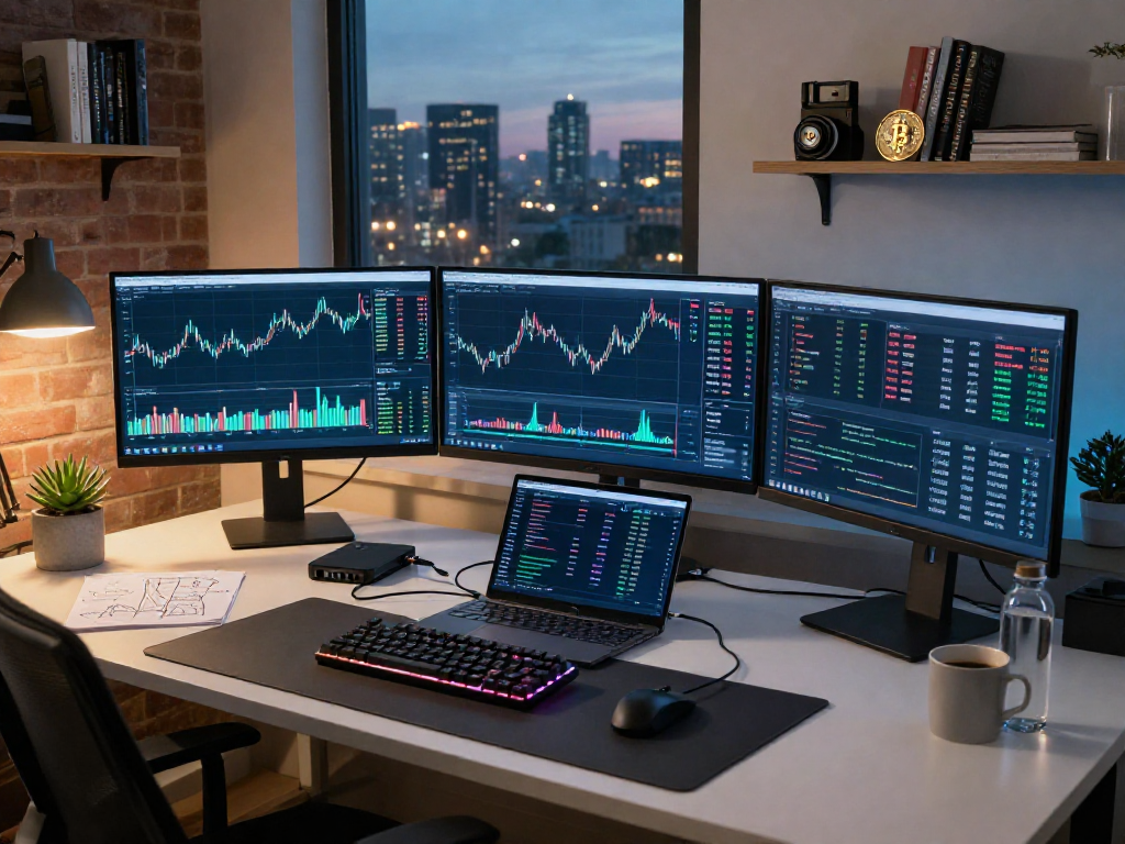 在 MetaTrader 5 官网可见的多资产加密交易工作空间，显示实时比特币和以太坊价格图表的现代办公环境