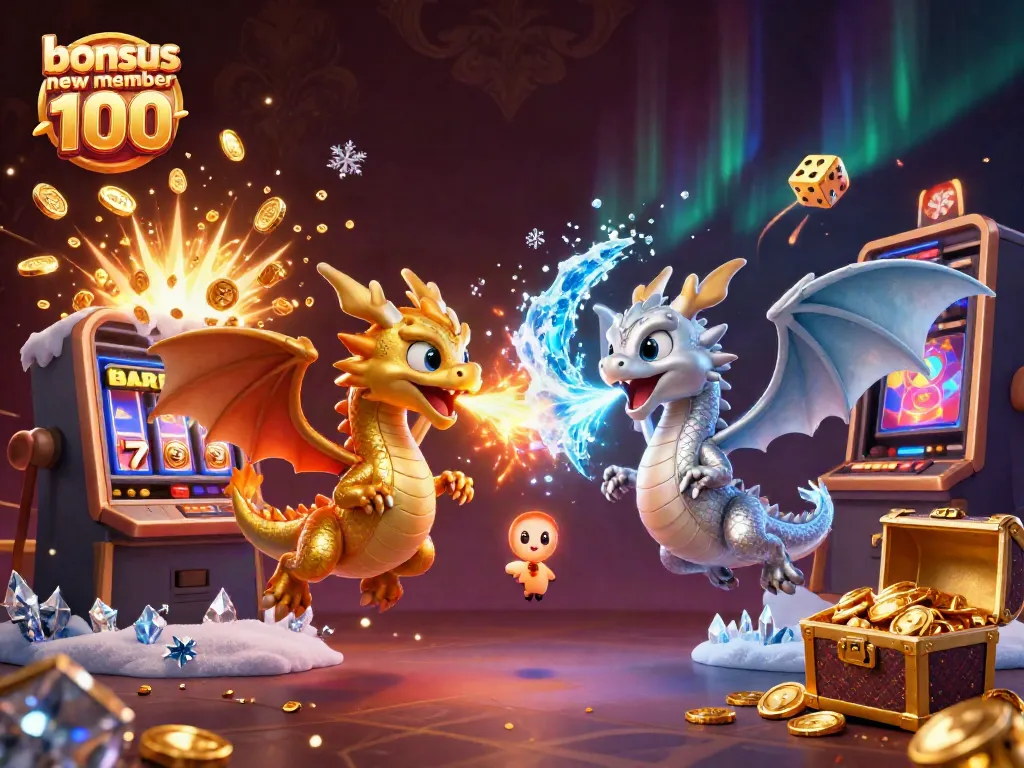 Experience the thrill of slots with our bonus new member 100, featuring dragons and casino game elements.