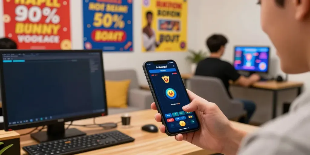 Pengguna sedang melakukan taruhan di aplikasi ratutogel dengan antusias.