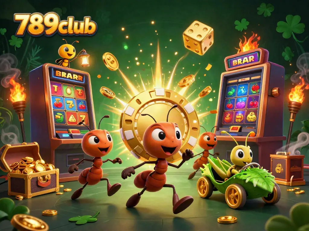 Experience the thrill of gaming with 789club, where ants strategize a heist with giant poker chips.