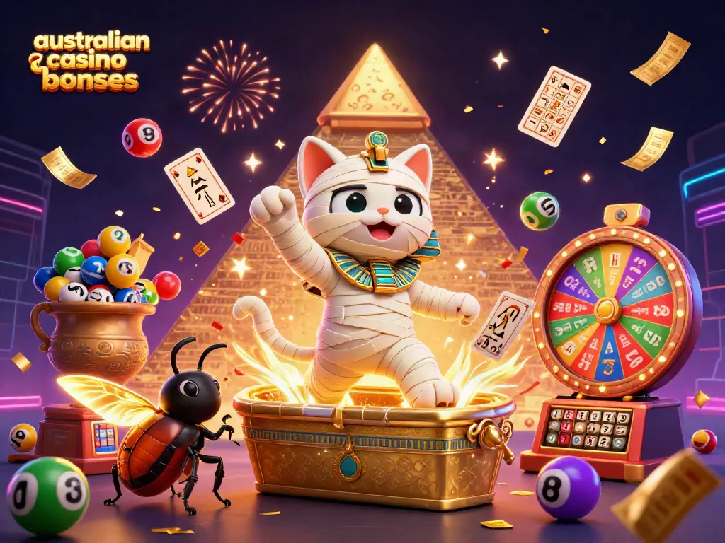 Explore exclusive australian casino bonuses with vibrant game elements and energetic characters.