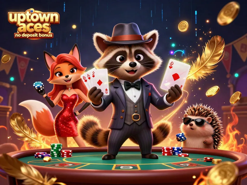 Win with uptown aces no deposit bonus at an exciting poker table with cartoon characters