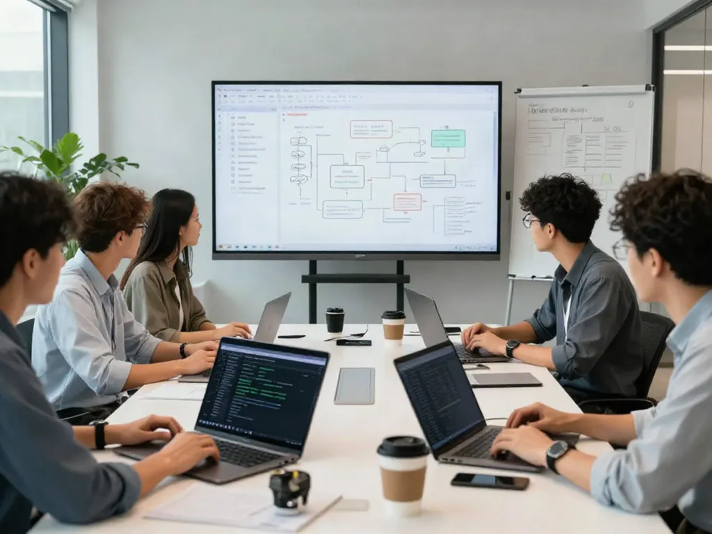 Team collaboration in a modern workspace to find AI datasets.
