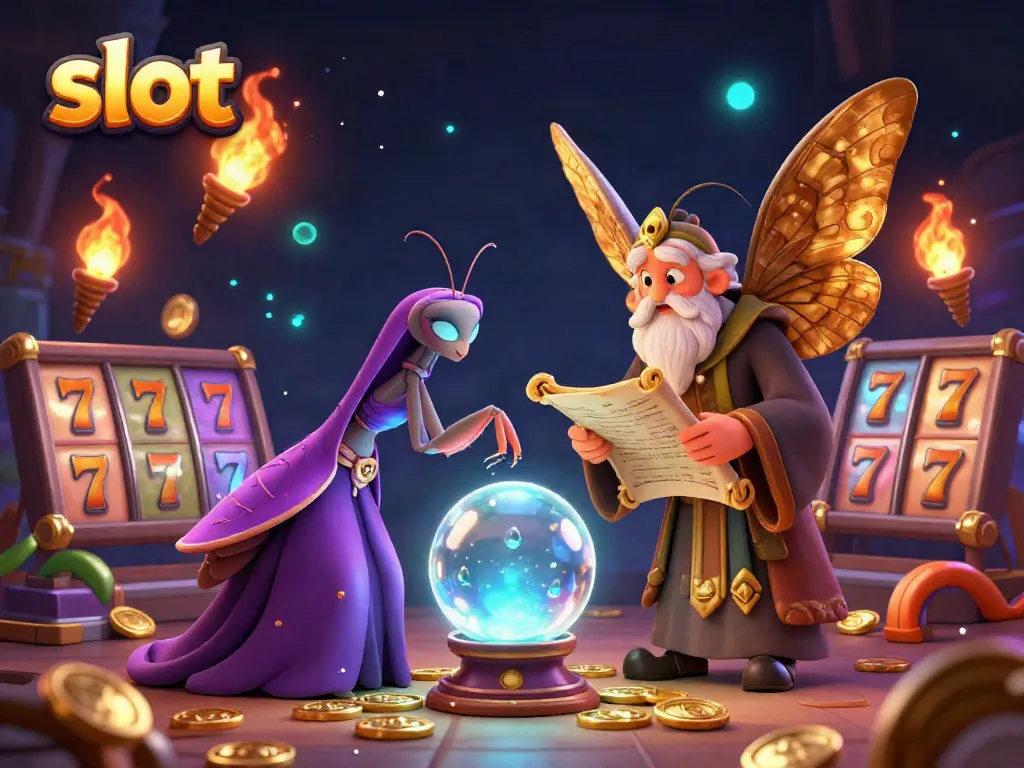 Winning slots illustrated with cartoon characters engaging in a magical scene.